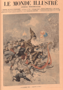 Un père-noël en vert, illustration parue dans le journal "Le monde" en 1895.